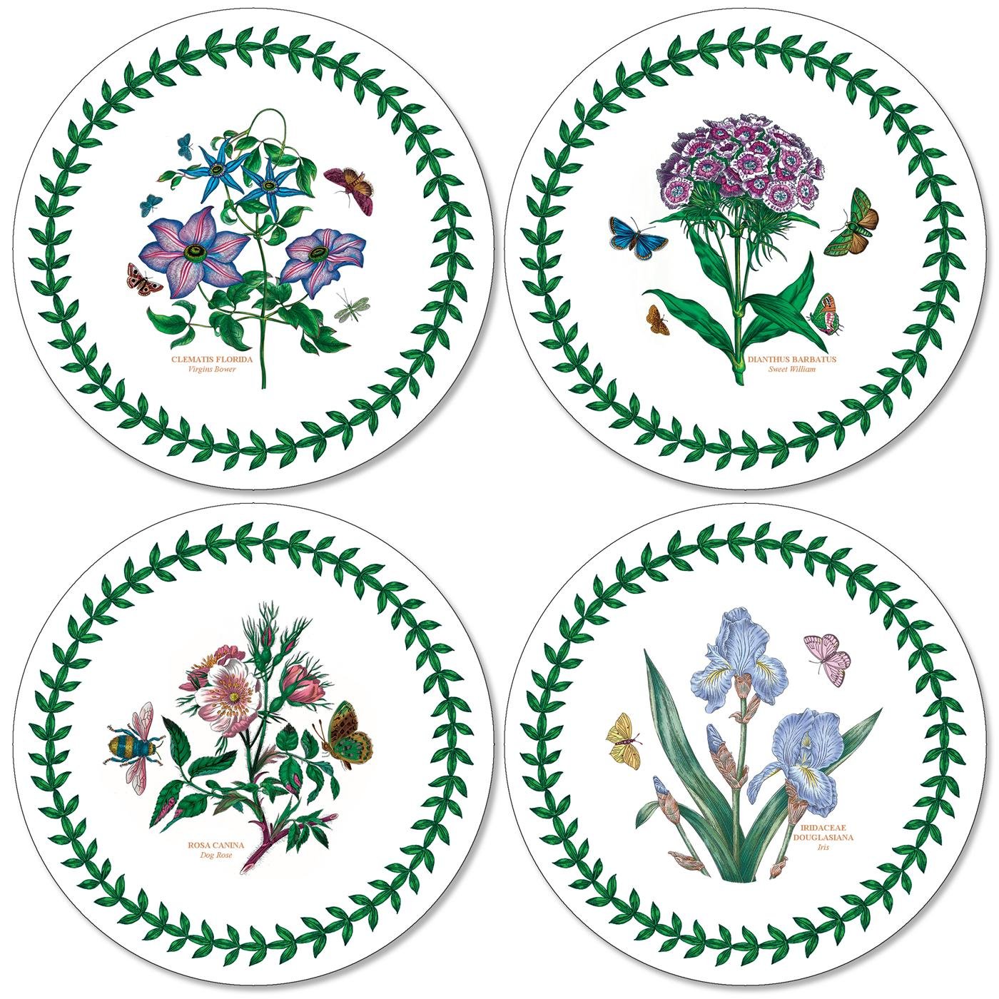 Pimpernel x Botanic Garden Set of 4 Round Cork Backed Coasters - Natural Heat-Resistant Drink Coasters, Suitable for Protecting Tables from Hot or Cold Beverages