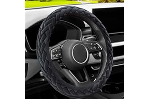 YHONGJT Soft Velvet Steering Wheel Cover Cute Hands Warm Fuzzy, Universal 15 Inch for Women Girls, Fit Vehicles, Sedans, SUVs, Vans, Trucks - Black