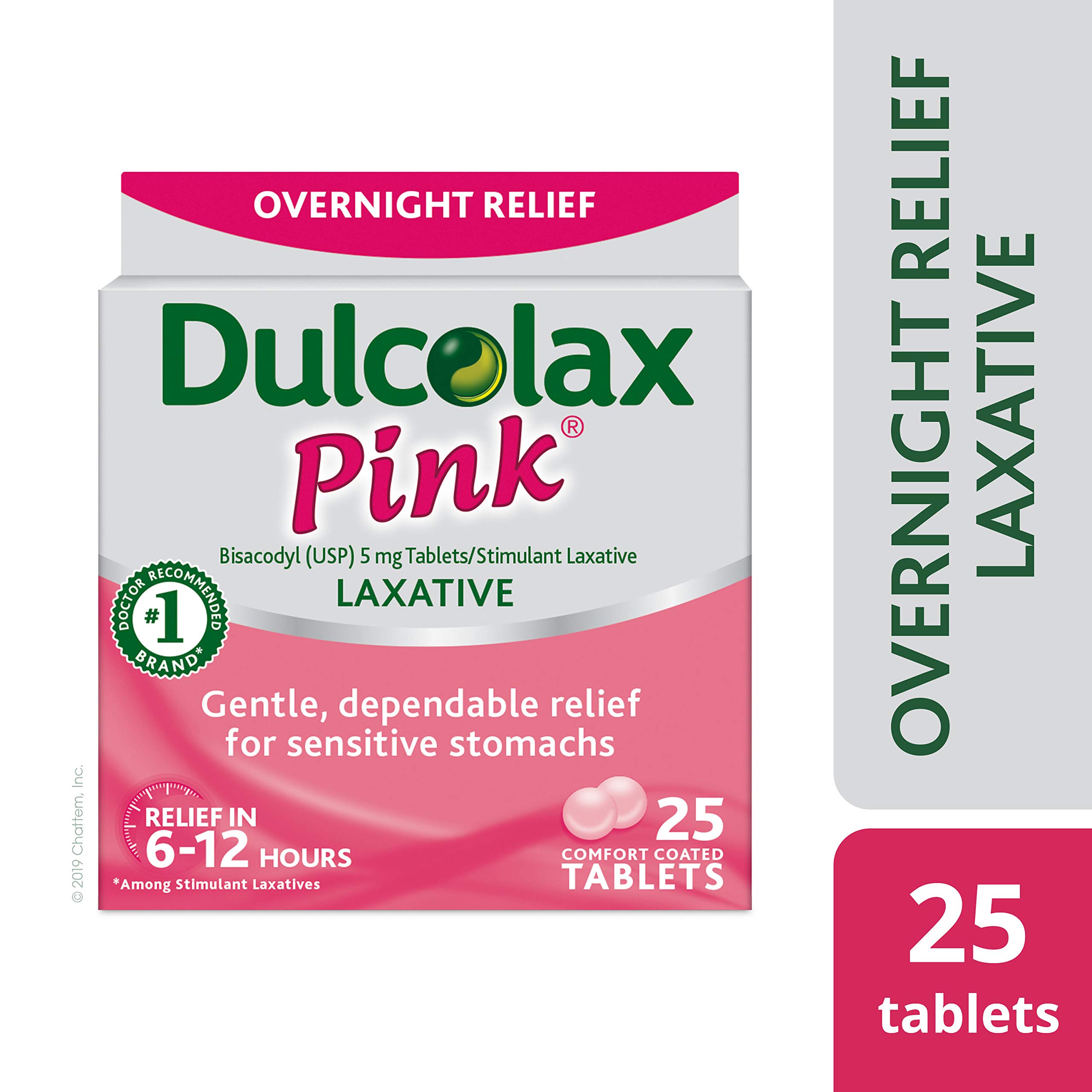 Dulcolax Pink Laxative Tablets, 25 Count, Women'S Gentle, Reliable Overnight Relief From