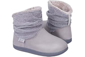 LongBay Women's Warm Chenille Knit Bootie Slippers Memory Foam Comfy Suede Fluffy Faux Fur Memory Foam Boots House Shoes