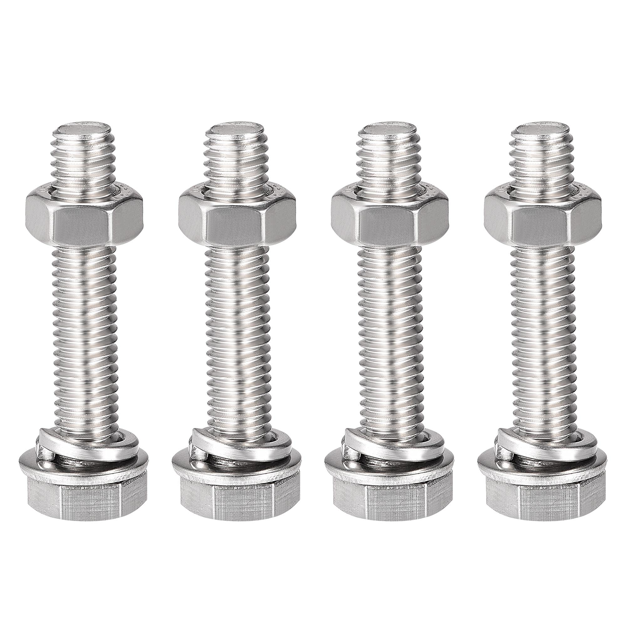 sourcing map M8 x 40mm Hex Head Screws Bolts, Nuts, Flat & Lock Washers Kits, 304 Stainless Steel Fully Thread Hexagon Bolts 4 Sets โ image 1