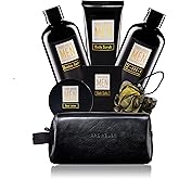 YARD HOUSE Bath and Body Spa Gift Baskets Set for Men - Sandalwood Amber - 7Pc Full Size Spa Kit in Toiletry Bag - Fathers Day Gifts For Husband, Dad From Wife, Daughter Son, Birthday Gifts For Him