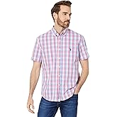 U.S. Polo Assn. Mens Short Sleeve Classic Fit 1 Pocket Yarn Dye Plaid Stretch Poplin Woven Shirt