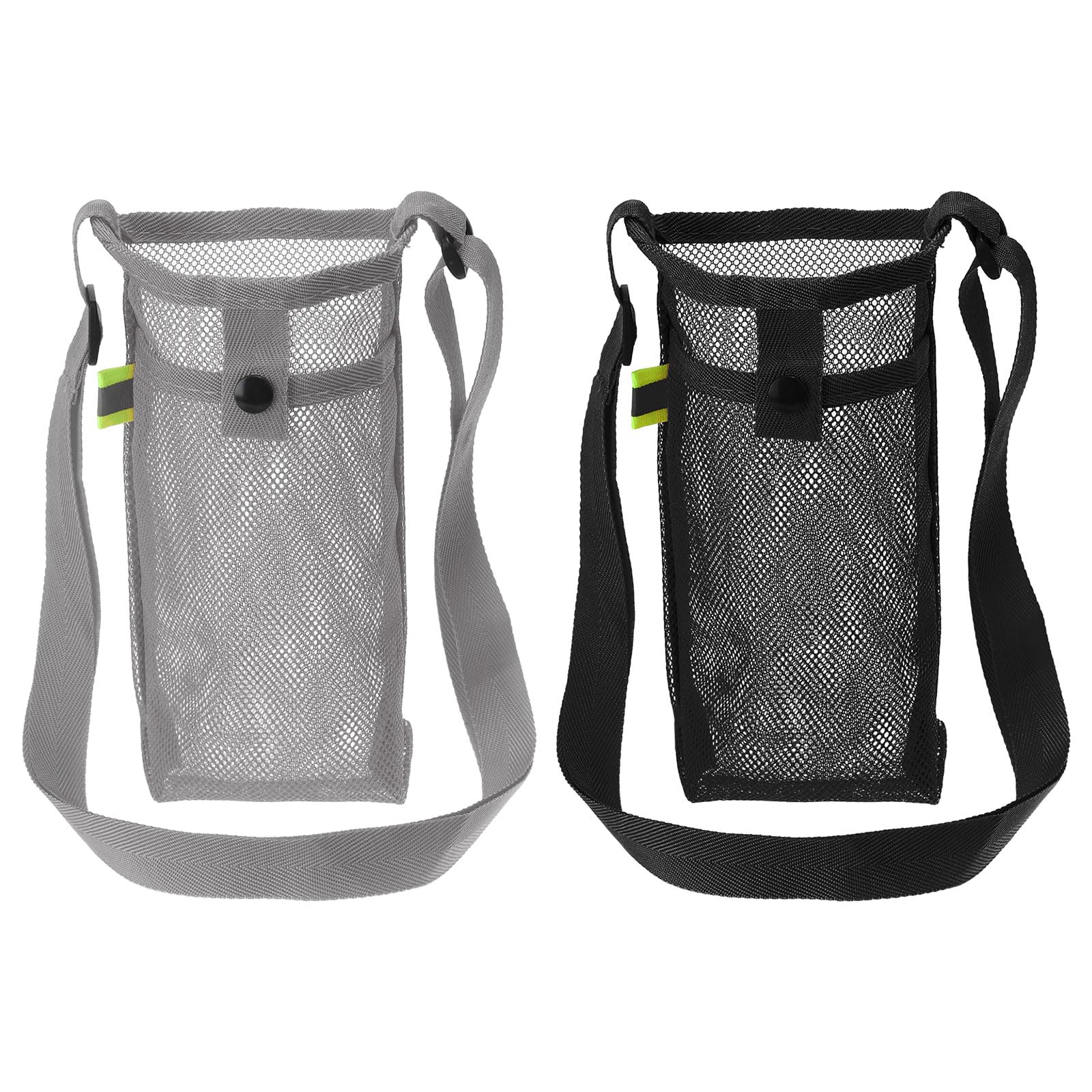 PATIKIL 22mmx13mm Water Bottle Bag, 2 Pack Mesh Portable Bottle Holder Carrier Adjustable Shoulder Strap for Sports Hiking Camping, Black Grey