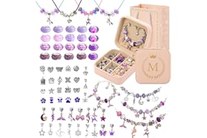 HAPTIME Charm Bracelet Making Kit, Jewelry Making Kit for Girls, DIY Necklace Kit with Initial Jewelry Box, Unicorns Crafts Arts Girls Toys Age 6-8 8-12 Birthday Valentines Day Gifts for Kids - M