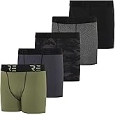 Real Essentials 5 Pack: Youth Boys' Compression Shorts - Performance Boxer Briefs Athletic Spandex Underwear(4-20)