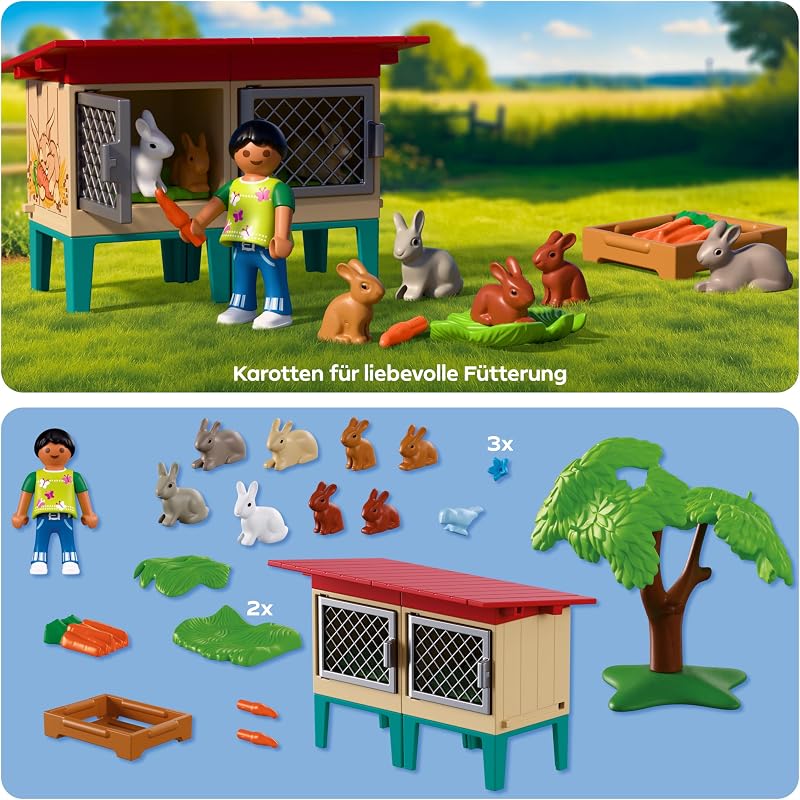 | Country | Ländlicher Kaninchenstall | Kaninchen‑Set mit Ställen, Baum, Futter & vielen Tieren | Für Kinder ab 4 Jahren | 72170