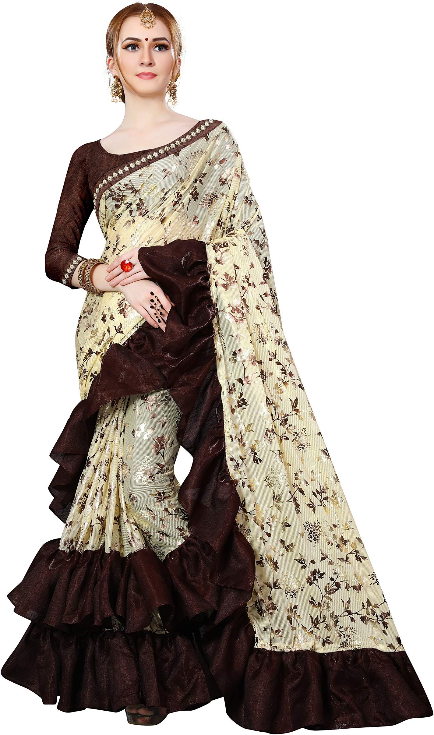 Magneitta Women's Imported Fabric Frill Ruffle Designer Saree …