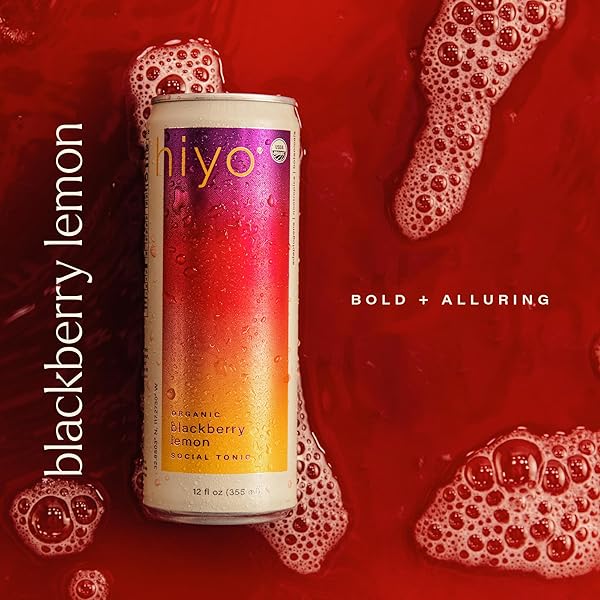 HIYO ORGANIC SOCIAL TONIC – BLACKBERRY LEMON, 12 FZ – N.A. FUNCTIONAL SELTZER, SPARKLING WATER CRAFTED WITH ORGANIC ADAPTOGENS, NOOTROPICS & BOTANICALS