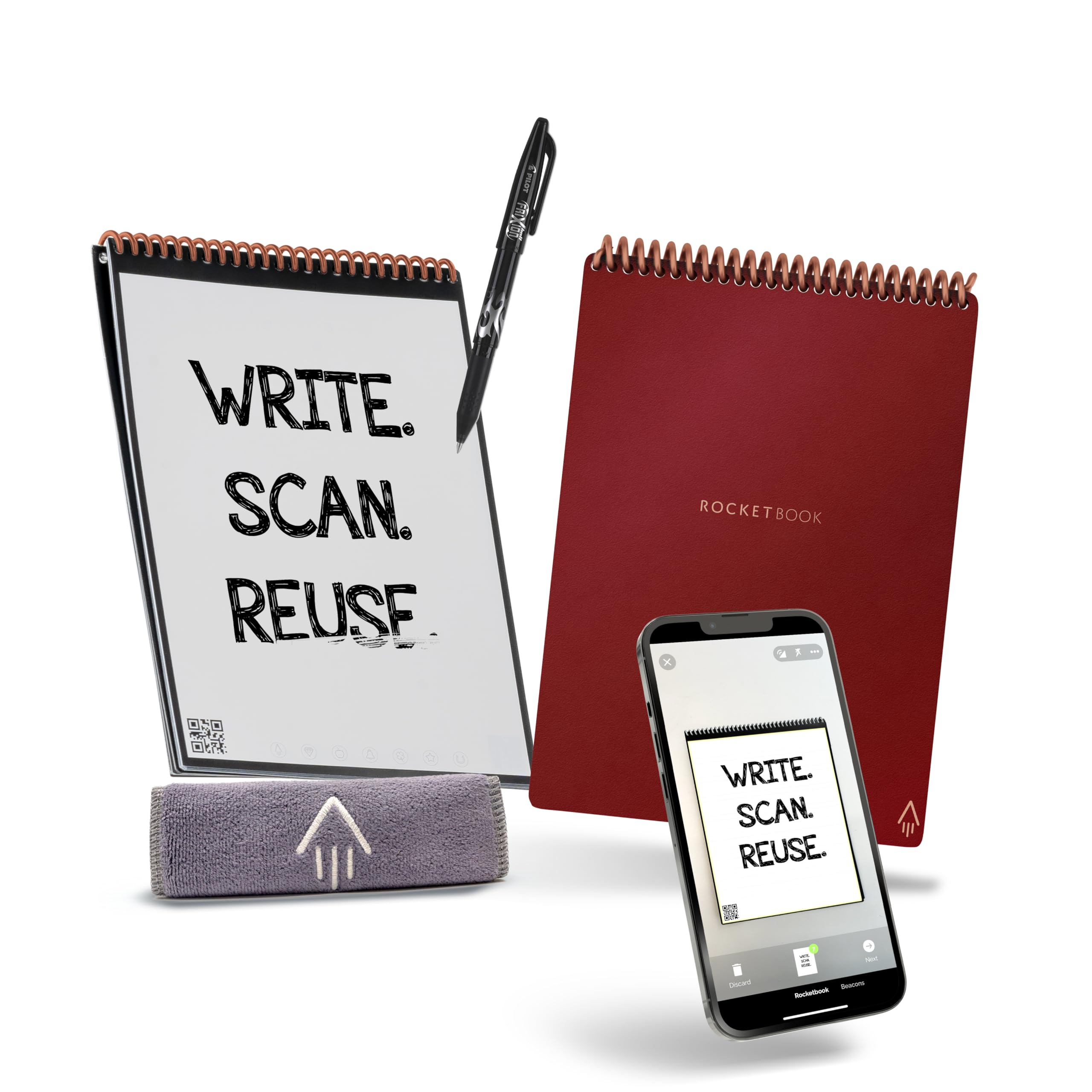 ROCKETBOOK Flip - Executive A5 Size Scarlett - Smart Infinitely Reusable Notepad - Lined/Dot Grid - Includes Pilot FriXion Pen and Wipe