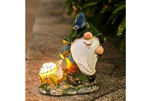 pearlstar Outdoor Garden Gnomes Statues Solar Turtle Light Large Resin Figurine Lawn Dwarf Ornaments for Yard Patio Home Decor, for Mom Women