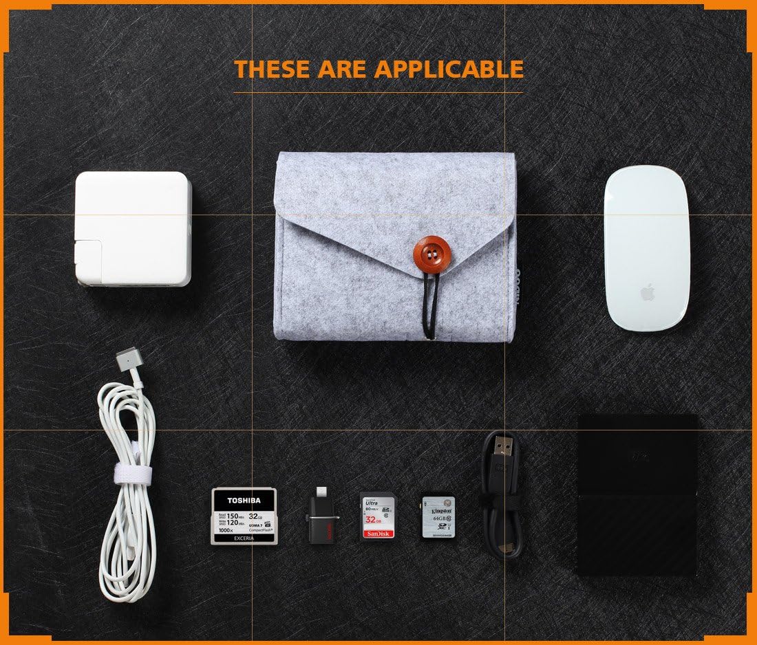 NIDOO Felt Storage Pouch Bag Case for Accessory (Mouse, Cellphone, Cables, SSD, HDD Enclosure, Power Bank and More) - 6.3 inch, Gray - Image 4