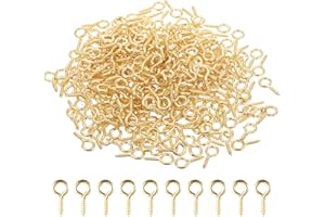 Jeffdad 300Pcs Small Screw Eye Pins, Eye Pins for Jewelry Making, Eye Hooks Mini Eye Screws for Crafts, Charms, Jewelry Keychain Making (Gold)