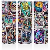 Funny Gifts 20 oz Skinny Tumbler Stainless Steel Slim Insulated Tumblers Straight Water Bottle Coffee Mug Thermal Travel Cup with Lid, Birthday Witchy Gifts for Women, Sarcastic Skeleton Tarot Cards
