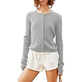 KIGRAD Women Y2k Cute Crewneck Cable Knit Lightweight Cropped Cardigan Tops Fall Open Front Button Pullover Sweaters