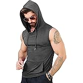 Aiyino Men's Workout Hooded Tank Tops Bodybuilding Muscle Cut Off T Shirt Sleeveless Gym Hoodies