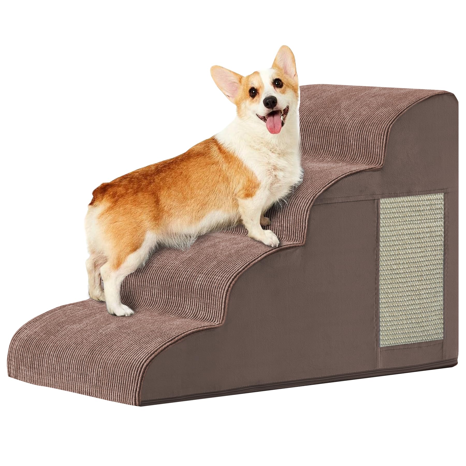 Photo 1 of Dogs Steps for Bed, Dog Stairs for Small Dogs, 4-Step Dog Ramp for Bed, Couch, Sofa, and Chairs, Non-Slip Bottom Design, Cat Scratching, High Density Foam Portable Pet Step, Indoor, Coffee