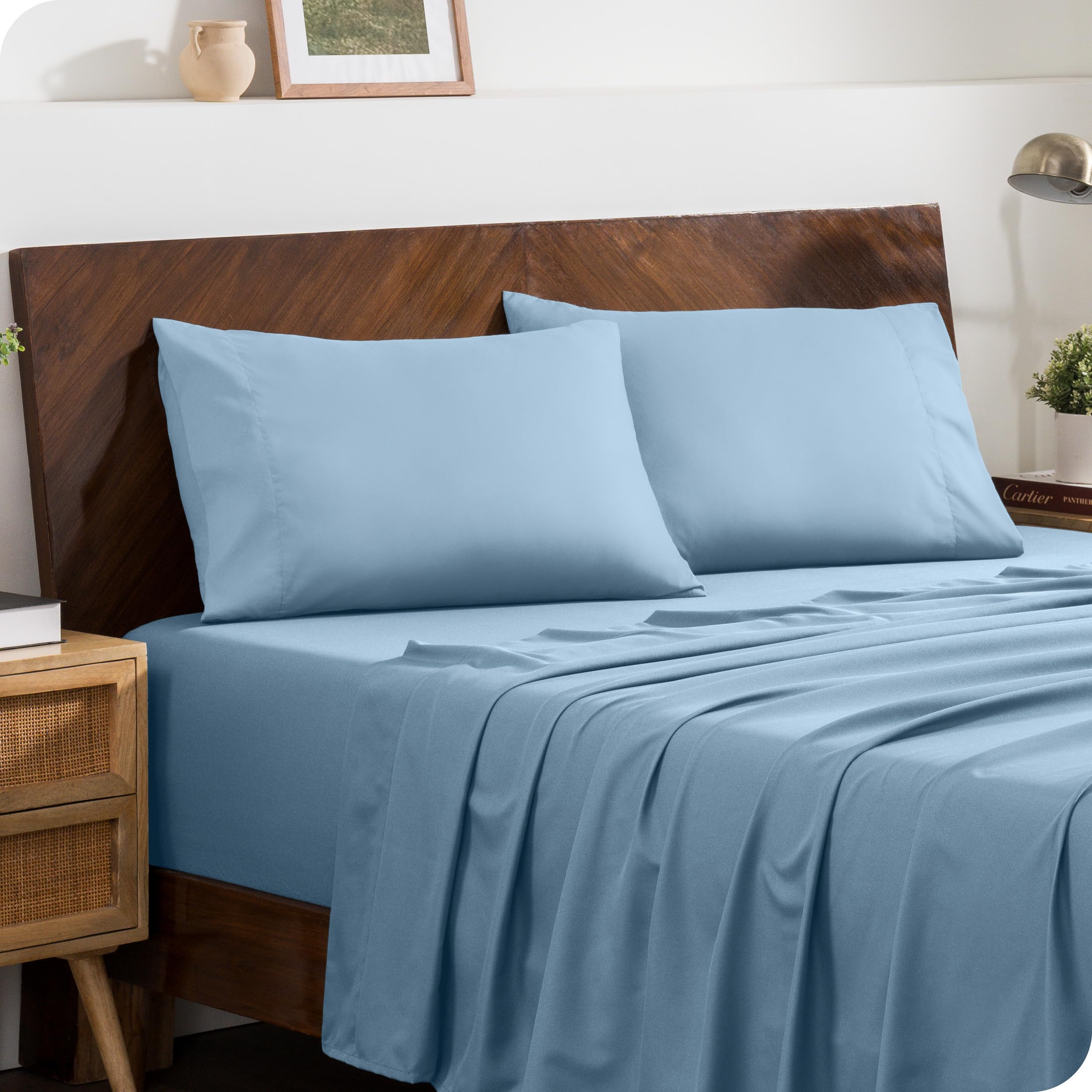 Bare Home Microfibre Pillowcase Set Standard Size - 2 Pack Pillow Cases - Lightweight - Cooling - Soft Brushed Microfibre - Pillow Covers (50x75, Light Blue)