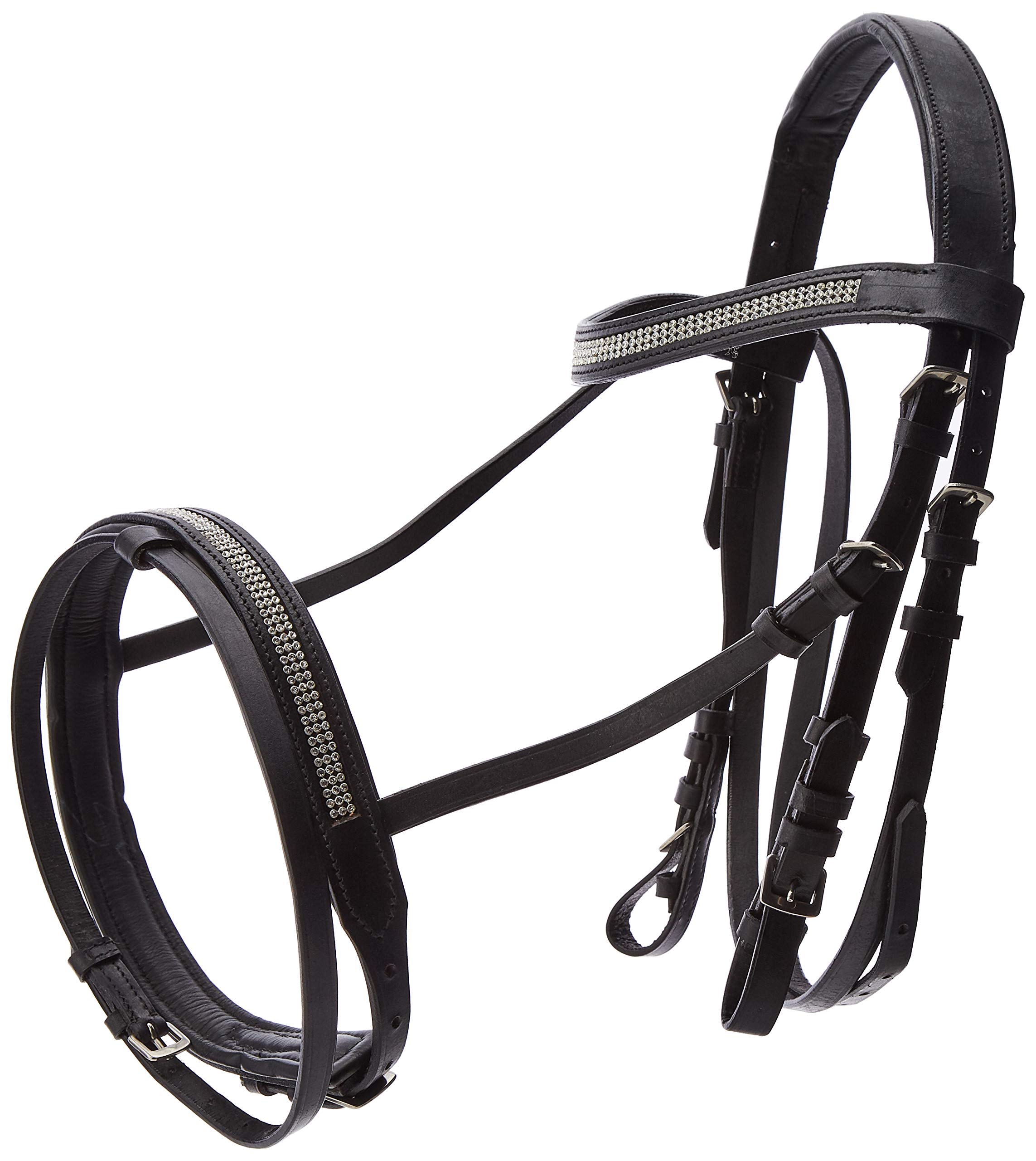 Cwell Equine Designer U Shaped clear crystal browband show bridle free reins (PONY)