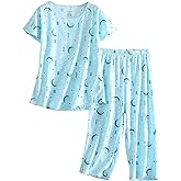 PNAEONG Women’s Pajama Set - Sleepwear Tops with Capri Pants Casual and Fun Prints Pajama Sets SY215-Purple-XL
