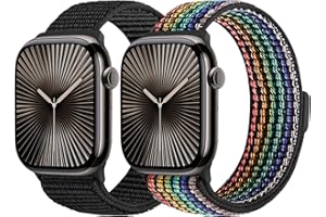 WolliLe 2 Pack Nylon Sport Bands Compatible with Apple Watch 38mm 40mm 41mm 42mm 44mm 45mm 46mm 49mm for Women Men, Soft Brea