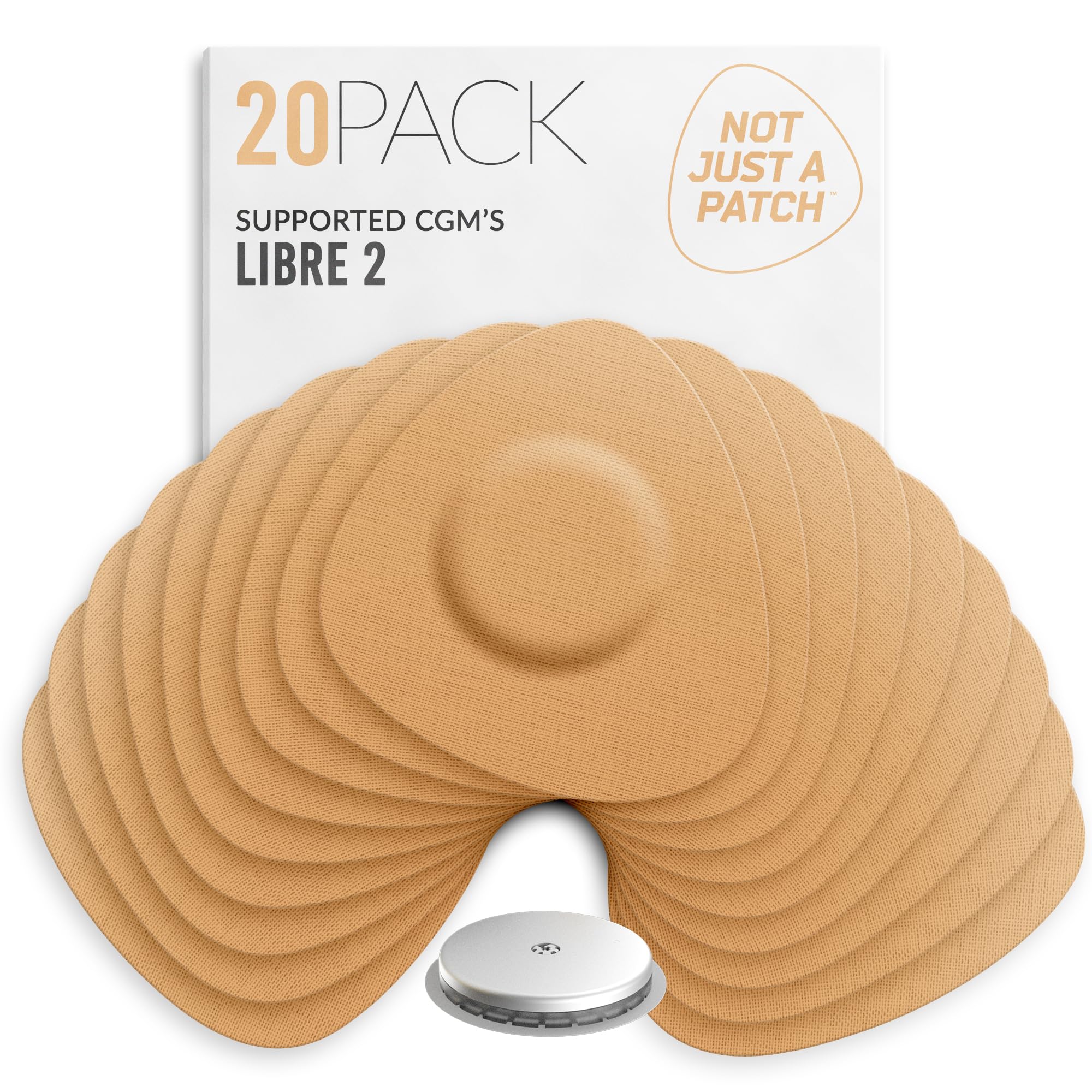 Not Just A Patch Freestyle Libre 2 Sensor Covers (20 Pack) Lingo CGM Patches for Freestyle Libre 2 - Water Resistant & Durable for 10-14 Days - Beige