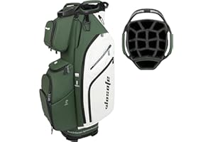 WOSOFE PU Leather Lightweight Men Women Blue White Black Green Golf Bag,Multiple 10 Pockets 14-Way Dividers Cooler Pouch Golf Cart Bag