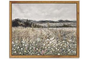 SHENIFY Vintage Landscape Framed Canvas Wall Art Prairie in Full Bloom Classic Oil Painting Modern Farmhouse Kitchen Office Decor - 8x10in Natural Framed