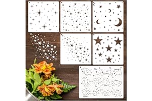 YHSLMH Star Stencils for Wall Painting Moon Twinkle Stars Stencil for Card Making Paint Reusable Star Zodiac Constellation Stencils for Walls Wood Burning Art Craft Canvas Fabric Decor (6 Large Twinkle)