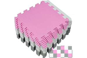 Yostrong® 18 Tiles Interlocking Puzzle Foam Baby Play Mat with Straight Edges for Playing - EVA Babies Crawling Mat | Rubber Floor Work Out Mats for Home Gym. White, Pink, Gray. YOC-ACLb18S18