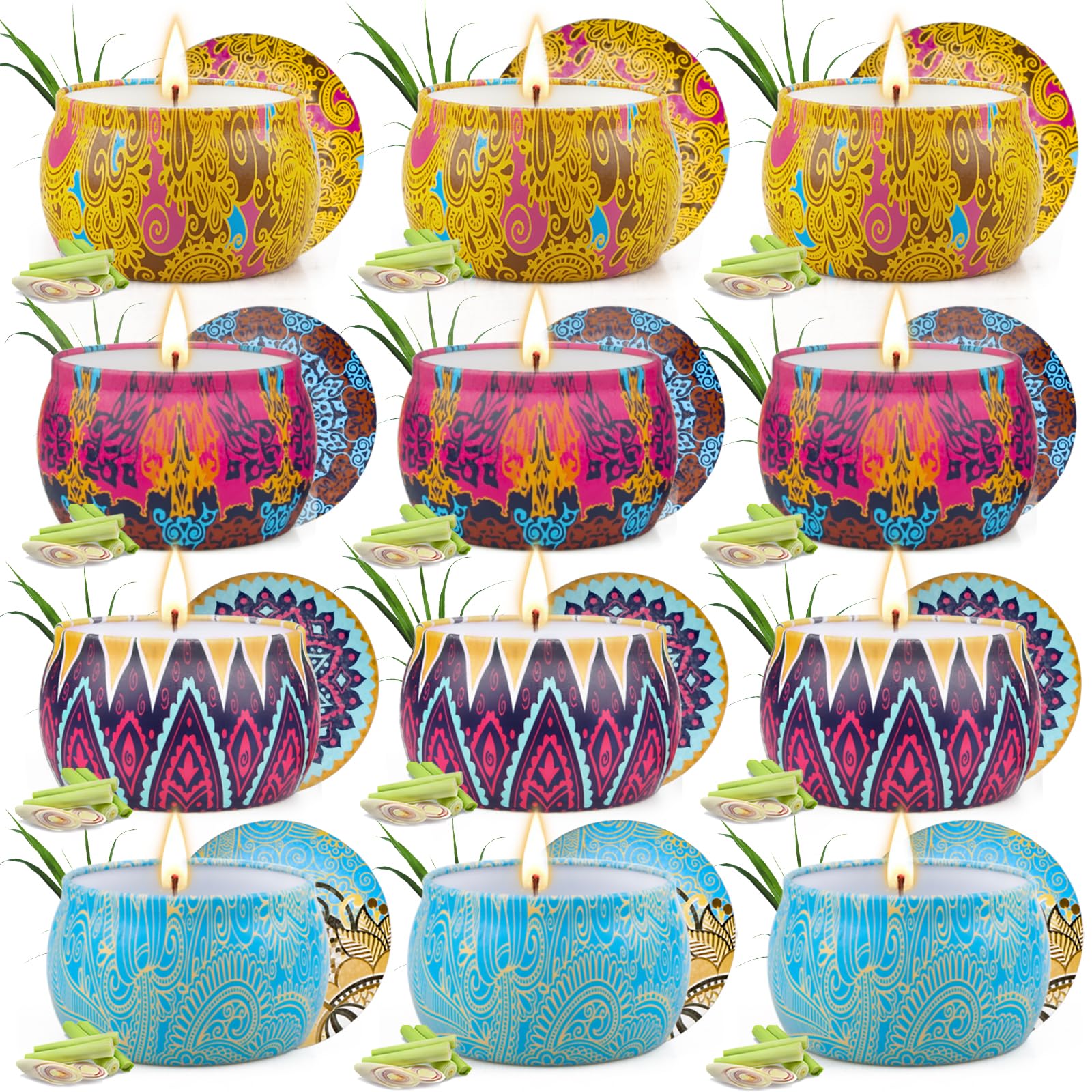 Photo 1 of 12 Pack Citronella Candles Outdoor, 52.8 Oz Natural Soy Wax Citronella Candle Set, Summer Gifts for Indoor Outdoor, 360 Hours Burning Citronellas Candles for Camping, Garden, Patio, Balcony, Yard