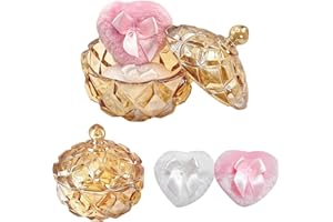 WHSLILR Body Powder Puff and Container - Glass Dusting Powder Container with 2 Soft Puffs Vintage Powder Puff Case for Women & Girls (3.94x3.94x4.53 H in) - GRB012-Amber