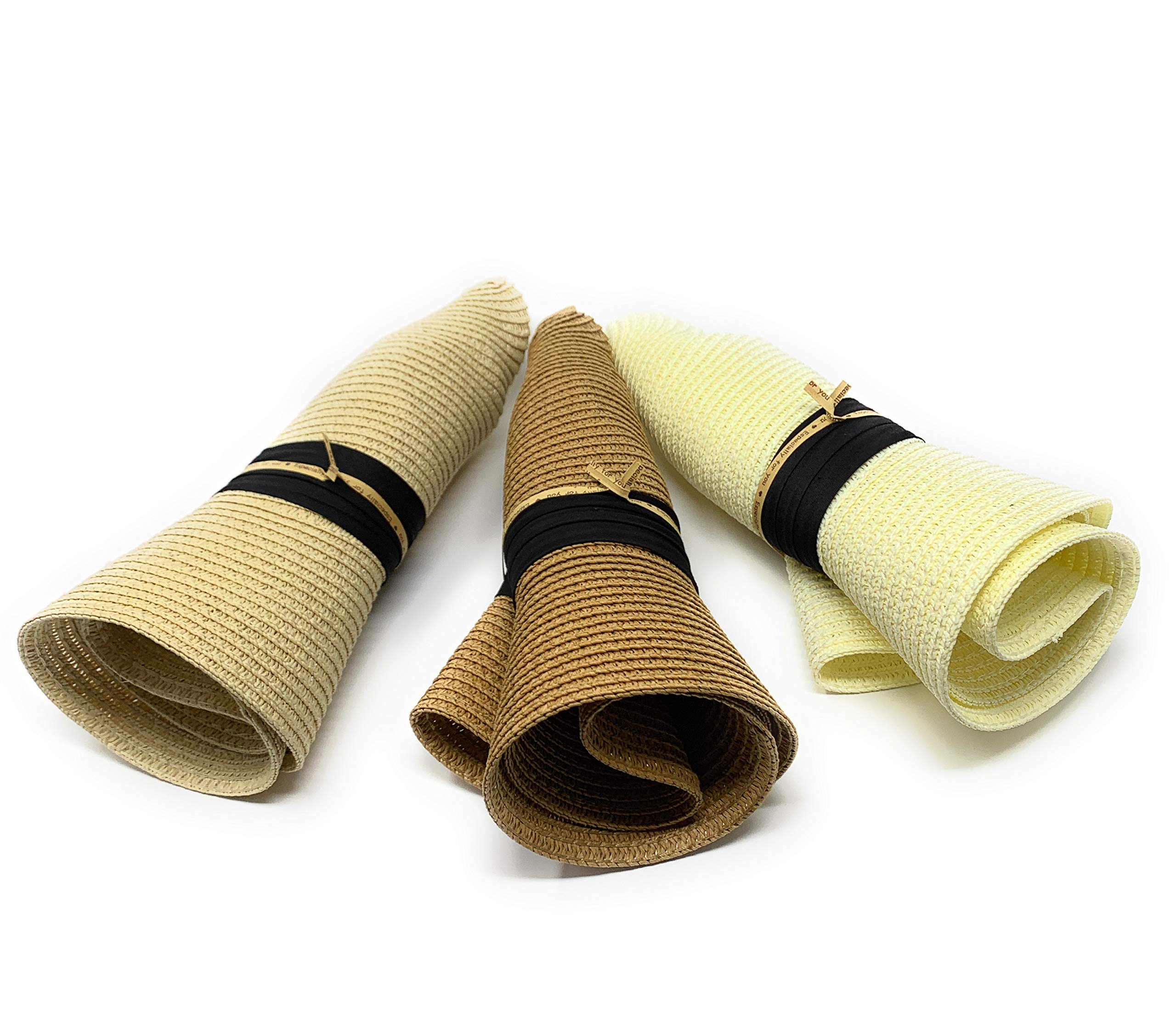 Women Wide Brim Straw Panama Roll up Hat Fedora Beach Sun Hat UPF50+ (Brown)