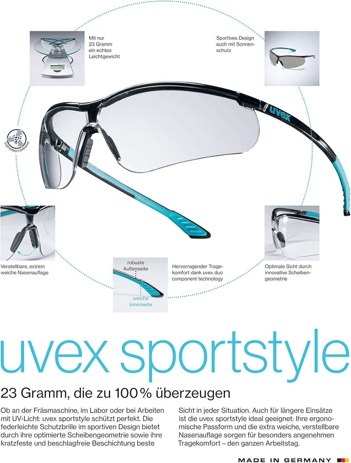 Uvex Sportstyle Safety Glasses for Work - Tinted Lenses, White - Image 3