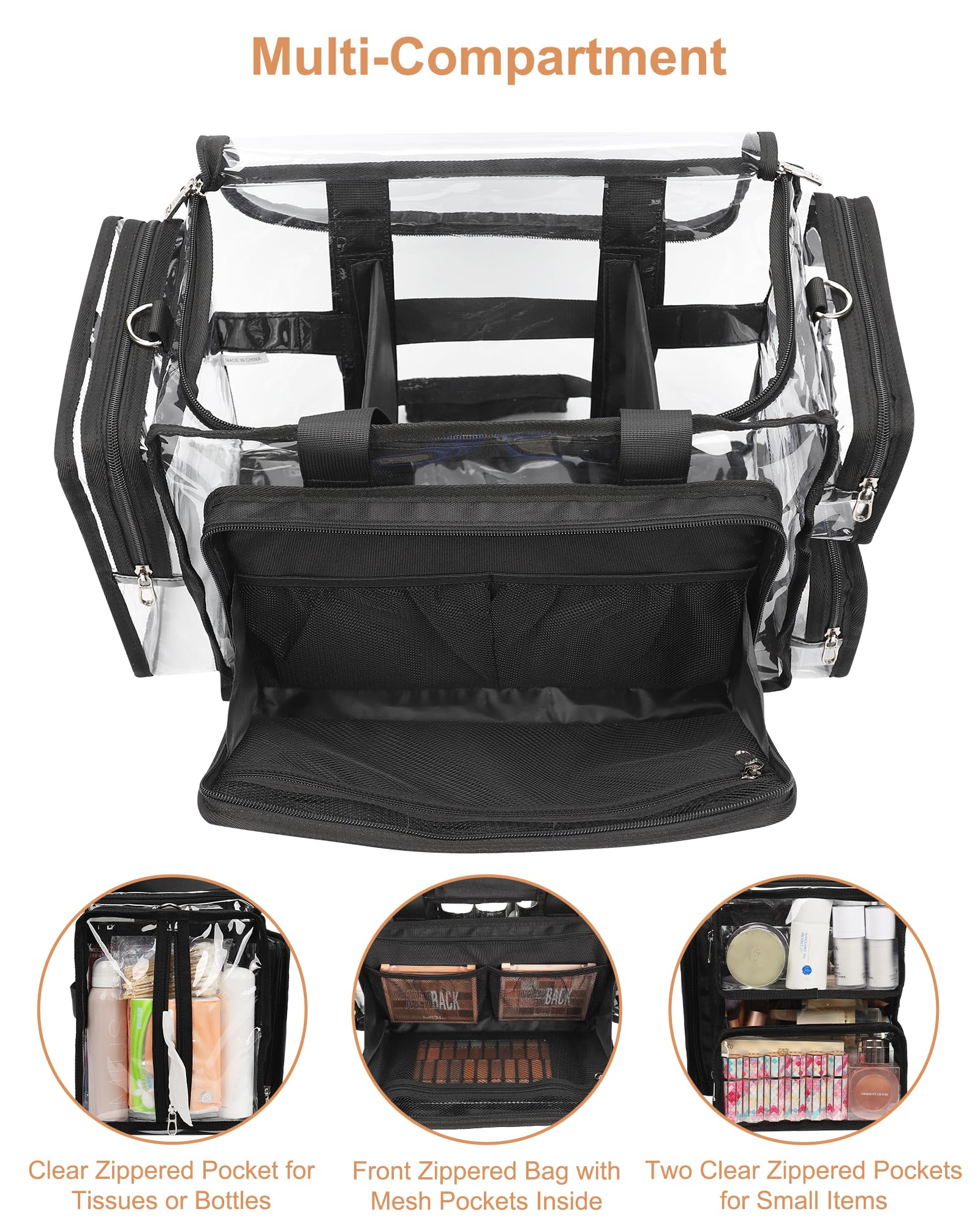 Relavel Clear Makeup Bag Extra Large Makeup Artist Kit Set, Cosmetic Storage Organizer Hair Stylist Traveling Bag, Transparent Tote Duffle Beach Toiletry Bag with Adjustable Dividers & Shoulder Strap