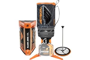 Jetboil Flash Java 1.0L Portable Fast Boil Stove with Silicone French Press and 1-Step Auto Ignition for Camping and Backpacking, New for 2025, Propane/Isobutane Burner with Cooking Cup, Topo