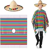 SATINIOR Mexican Costume Set for Adults Mexican Serape Poncho Sombrero for Men Women Halloween Cinco De Mayo Fiesta Cosplay Party Supplies