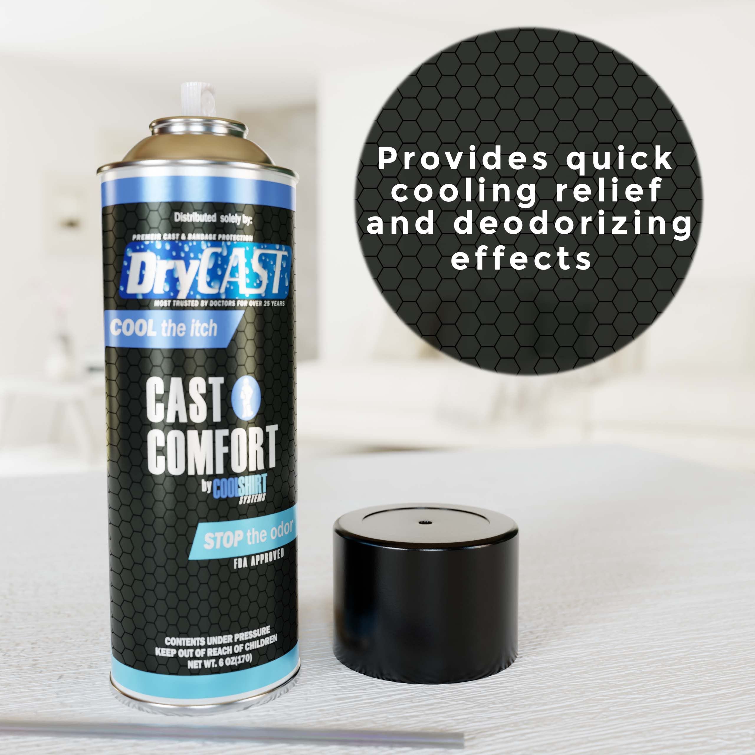 Cast Comfort Itching and Odor Relief Spray - Cools and Relieves Itchy Cast While Cleaning and Preventing Smell- Blue