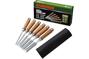 SANDPROX 6 Pieces Wood Chisel Sets Wood Chisels for Woodworking Chisel Set with Steel Hammer End Durable Cr-V Steel Blade with Oxford Bag 1”、13/16”、5/8”、1/2”、3/8”、1/4”