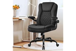 Brick Attic Office Chair, Executive Office Chair Ergonomic Suede Home Desk Chair with Wheels Swivel Computer Task Chair with Lumbar Support and Flip-up Armrests Black