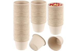 SEHOI 200 Pcs Disposable Bagasse Fiber Souffle Cups, 4 OZ Compostable Disposable Cup, 100% Biodegradable and Compostable Port