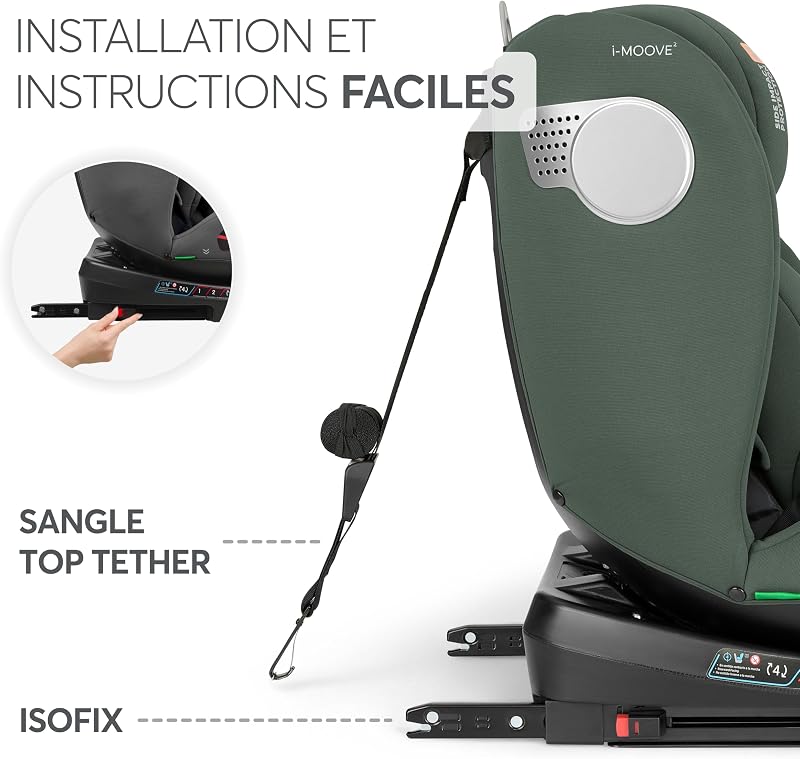 KikkaBoo Siège Auto Bébé 0 à 36 kg (40-150 cm) i-MOOVE 2, Rotation 360°, ISOFIX, i-Size, Dos & Face à la Route, Appuie-tête Réglable, Inclinable, Noir