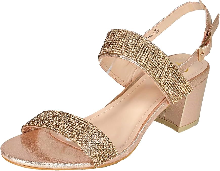 Ladies Diamante Low Block Heel Sandals Slingback Party Evening Shoes