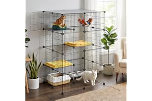 Oneluck 4-Tier 47.2 Inch Large Cat Cages DIY Cat Playpen Detachable Metal Wire Kennels Cat Crate Exercise Extra Place Ideal for 1-2 Cat