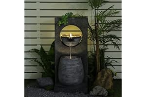 Bumilgar Garden Water Fountains Outdoor, 2 Tier Indoor 37.4" Floor Standing Waterfall Fountain with LED Lights and Pump for Garden, Patio, Backyard, Deck, Porch and Home Art Decor