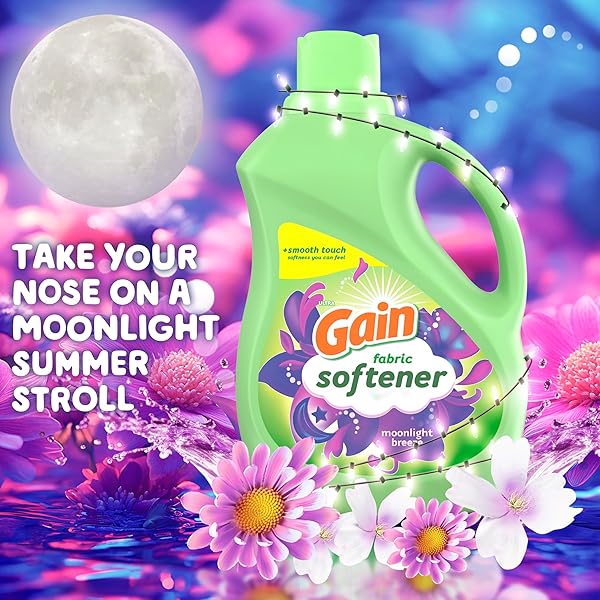 GAIN LIQUID FABRIC SOFTENER, MOONLIGHT BREEZE SCENT, 140 FL OZ, 190 LOADS, SMOOTH TOUCH – SOFTNESS YOU CAN FEEL