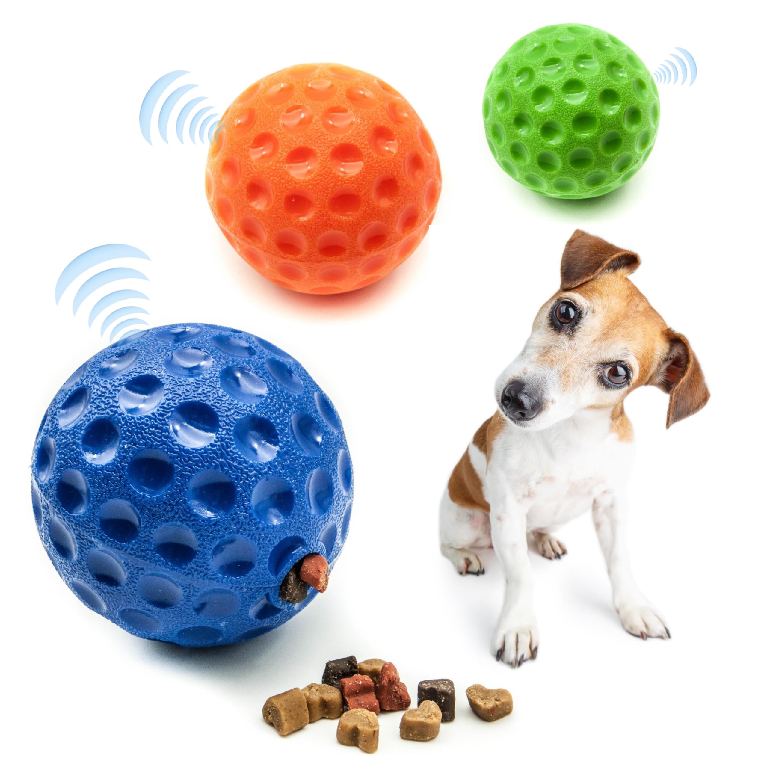 Petopedia 2 X DOG BALLS [10 cm] GOLF Large Interactive Dog Toys for Boredom GIGGLE TREAT DISPENSING Exciting Sound Dog Treat Toy Teeth Cleaning Dog Puzzle Toy Dog Chew toys ((Pack of 2), Golf)
