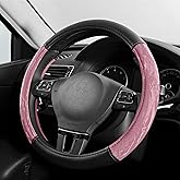 PIC AUTO Steering Wheel Cover, Silk Grain Leather Car Steering Wheel Protector, Comfortable Grip, Universal 14.5-15.5 Inch Anti-Slip Steering Wheels Accessories for Men & Women (Pink)
