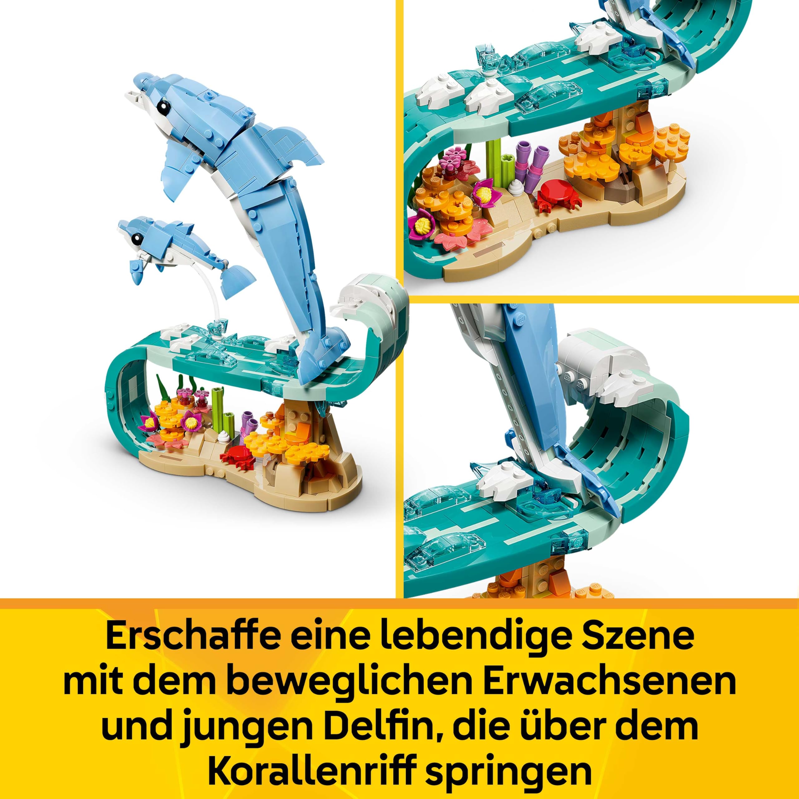 LEGO Creator 3-in-1-Set Meerestiere: Wunderschöne Delfine - Tierfiguren - Set mit 3 Optionen: Delfine, Seepferdchen & Krabbe - Spielzeug für Kinder ab 9 Jahren - Geschenk für Mädchen & Jungen - 31385 4