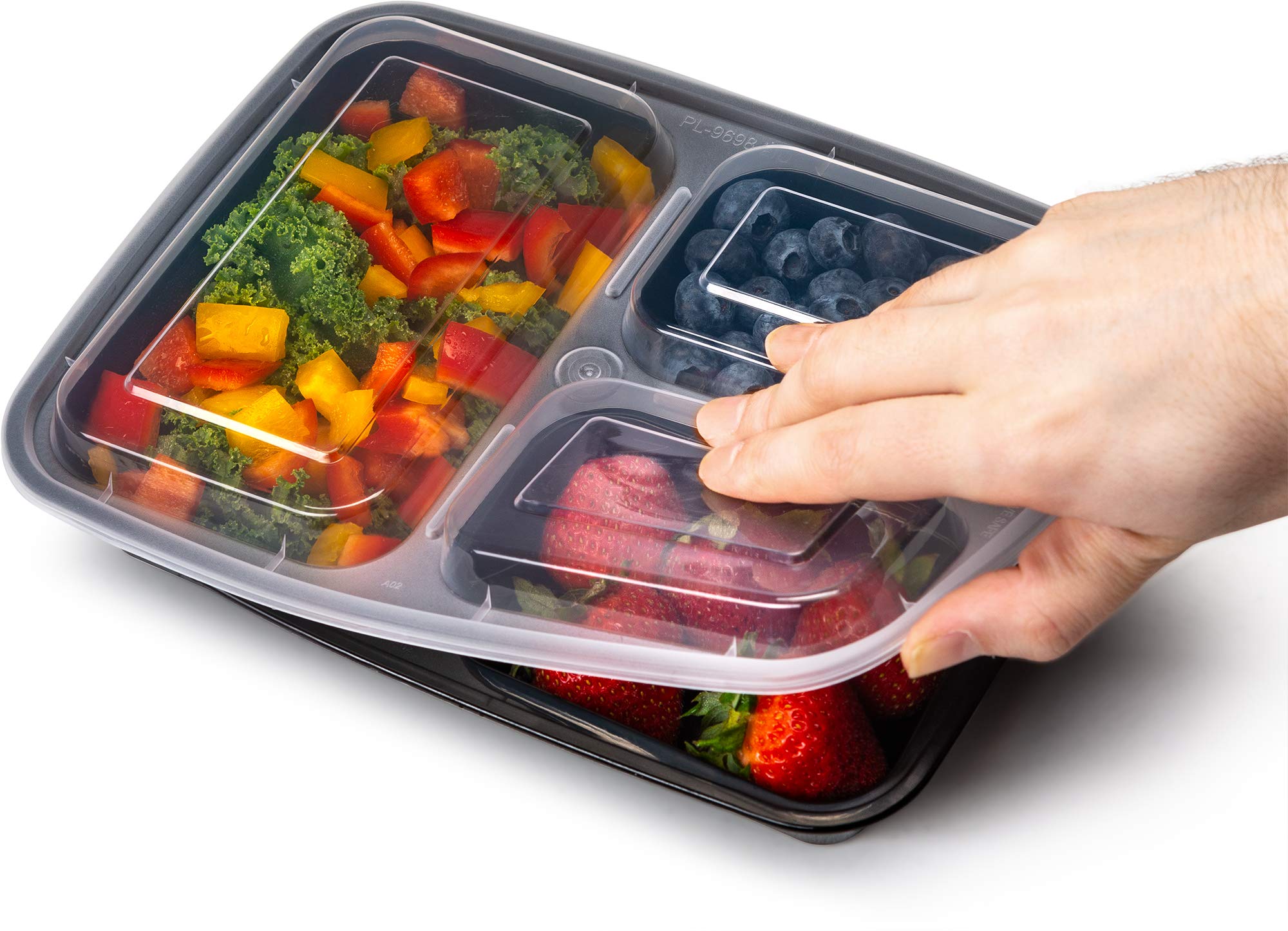 EZ Prepa 20 Pack 32oz 3 Compartment with Lid Food Storage Containers - Heavy Duty BPA Free Plastic Stackable Reusable Leak Proof Microwave Safe Dishwasher Safe